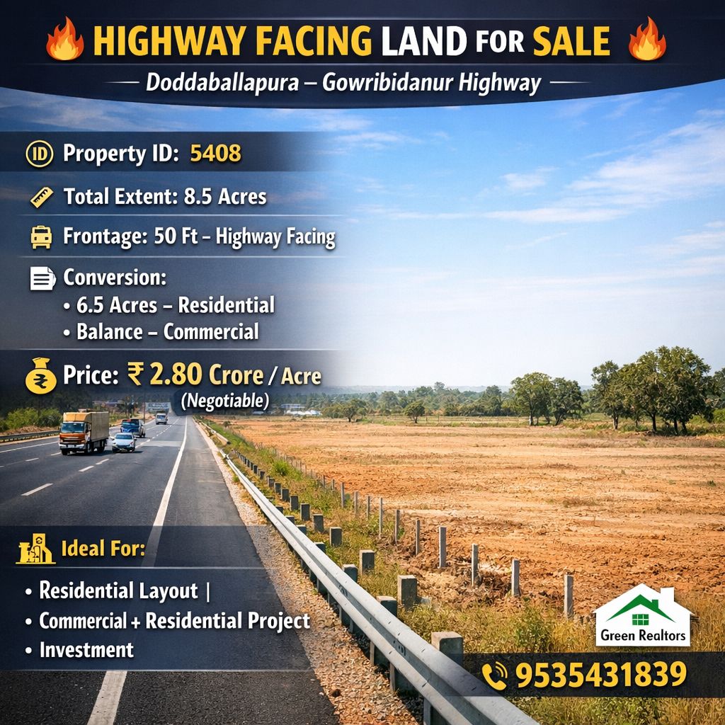 🆔 *Property ID –5408* 🔥 *Highway Facing Converted Land for Sale – Doddabalalpura - Gowribidanur highway  🔥*